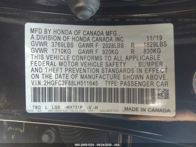 Photo 8 VIN: 2HGFC2F88LH511645 - HONDA CIVIC 