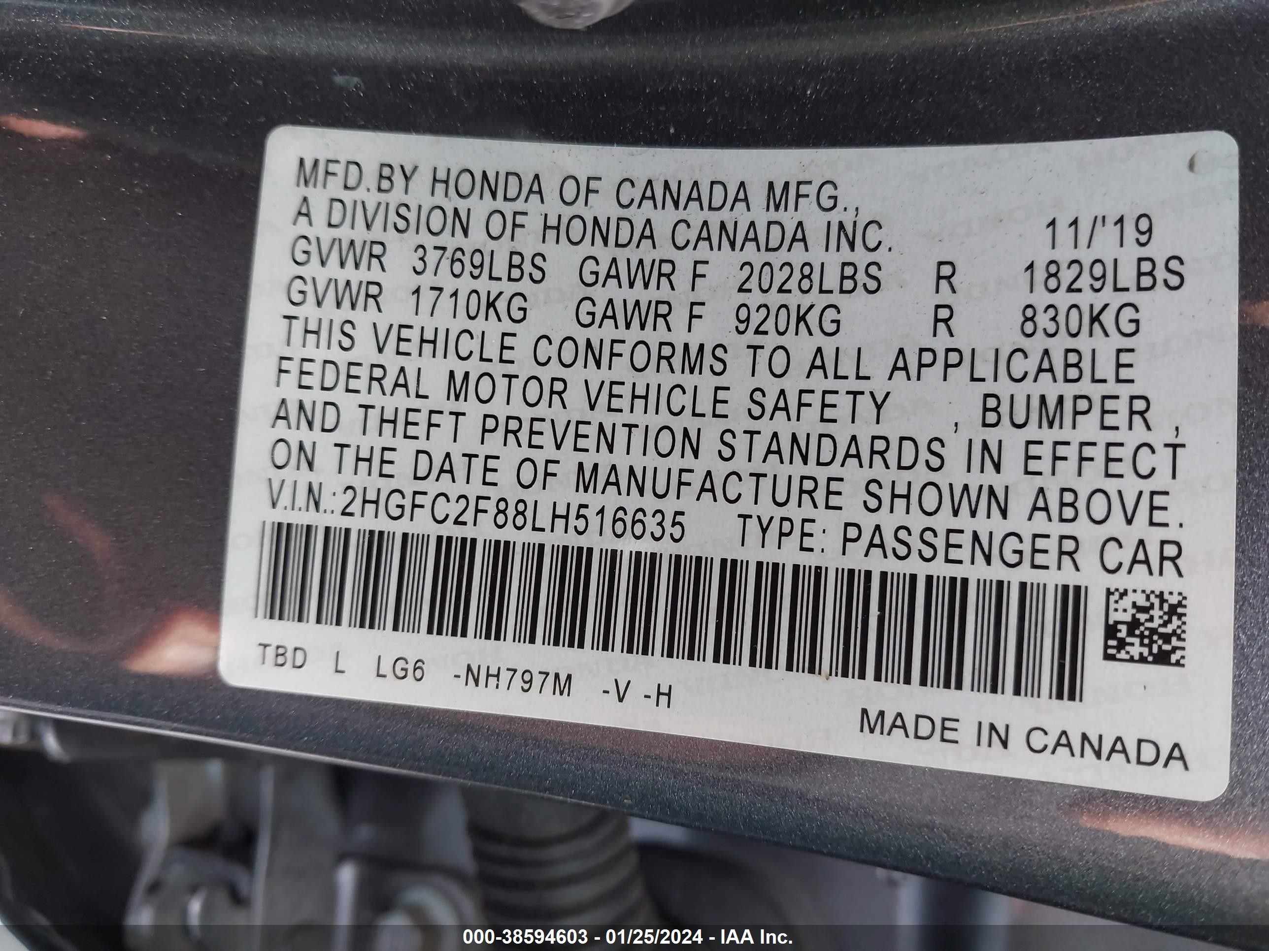 Photo 8 VIN: 2HGFC2F88LH516635 - HONDA CIVIC 