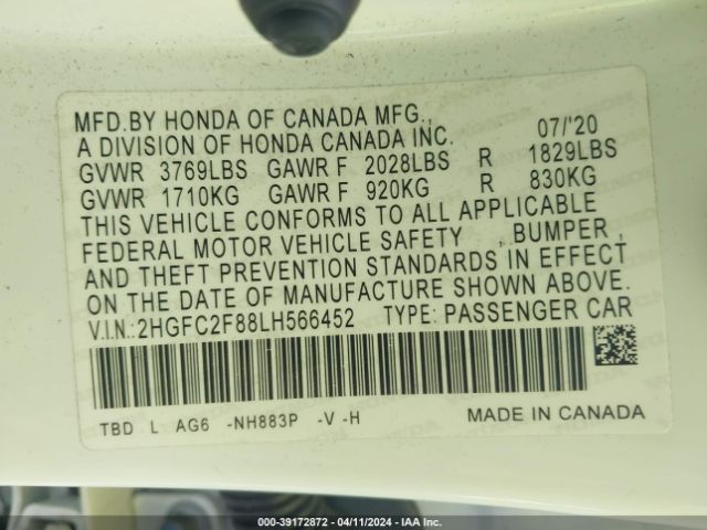 Photo 8 VIN: 2HGFC2F88LH566452 - HONDA CIVIC 