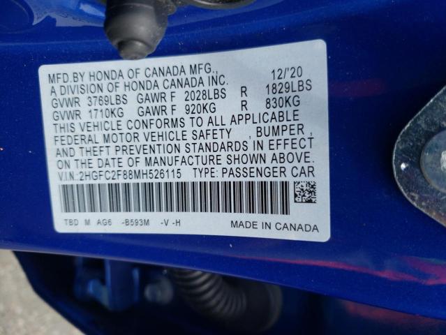 Photo 11 VIN: 2HGFC2F88MH526115 - HONDA CIVIC 