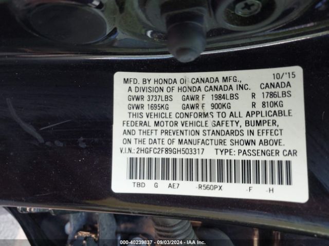 Photo 8 VIN: 2HGFC2F89GH503317 - HONDA CIVIC 