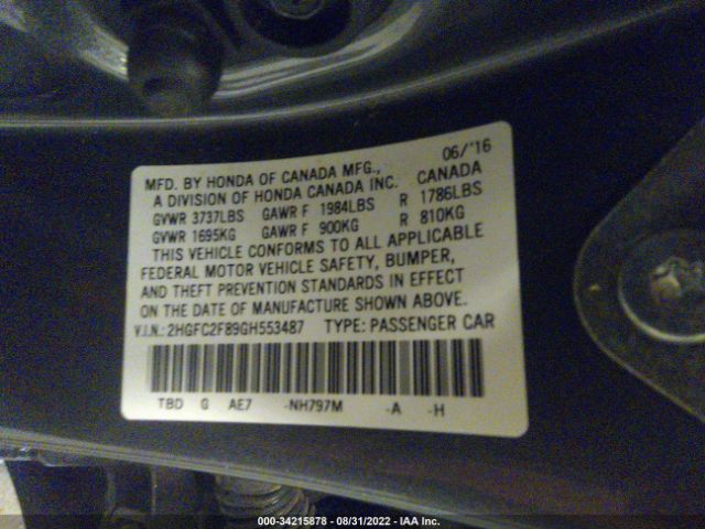 Photo 8 VIN: 2HGFC2F89GH553487 - HONDA CIVIC SEDAN 