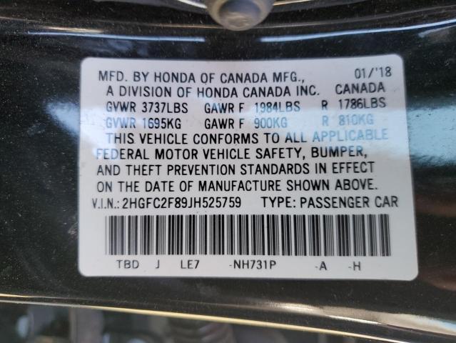 Photo 11 VIN: 2HGFC2F89JH525759 - HONDA CIVIC EX 