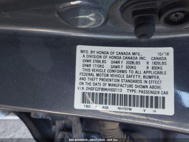 Photo 8 VIN: 2HGFC2F89KH502113 - HONDA CIVIC 