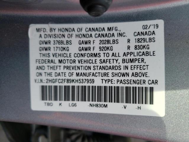 Photo 9 VIN: 2HGFC2F89KH537959 - HONDA CIVIC 