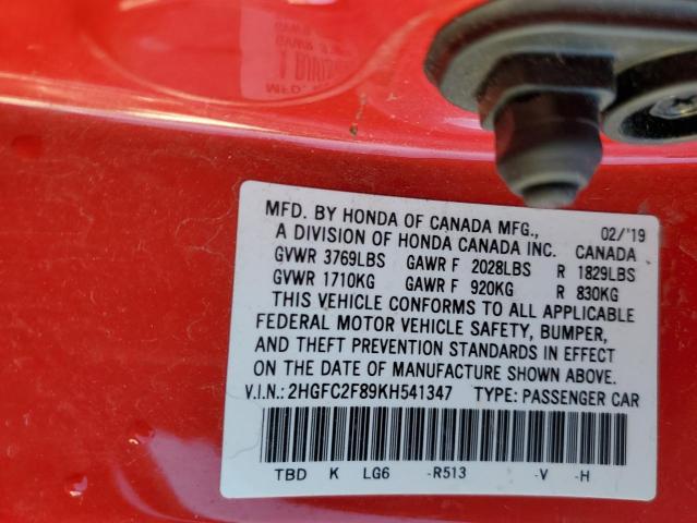 Photo 12 VIN: 2HGFC2F89KH541347 - HONDA CIVIC SPOR 