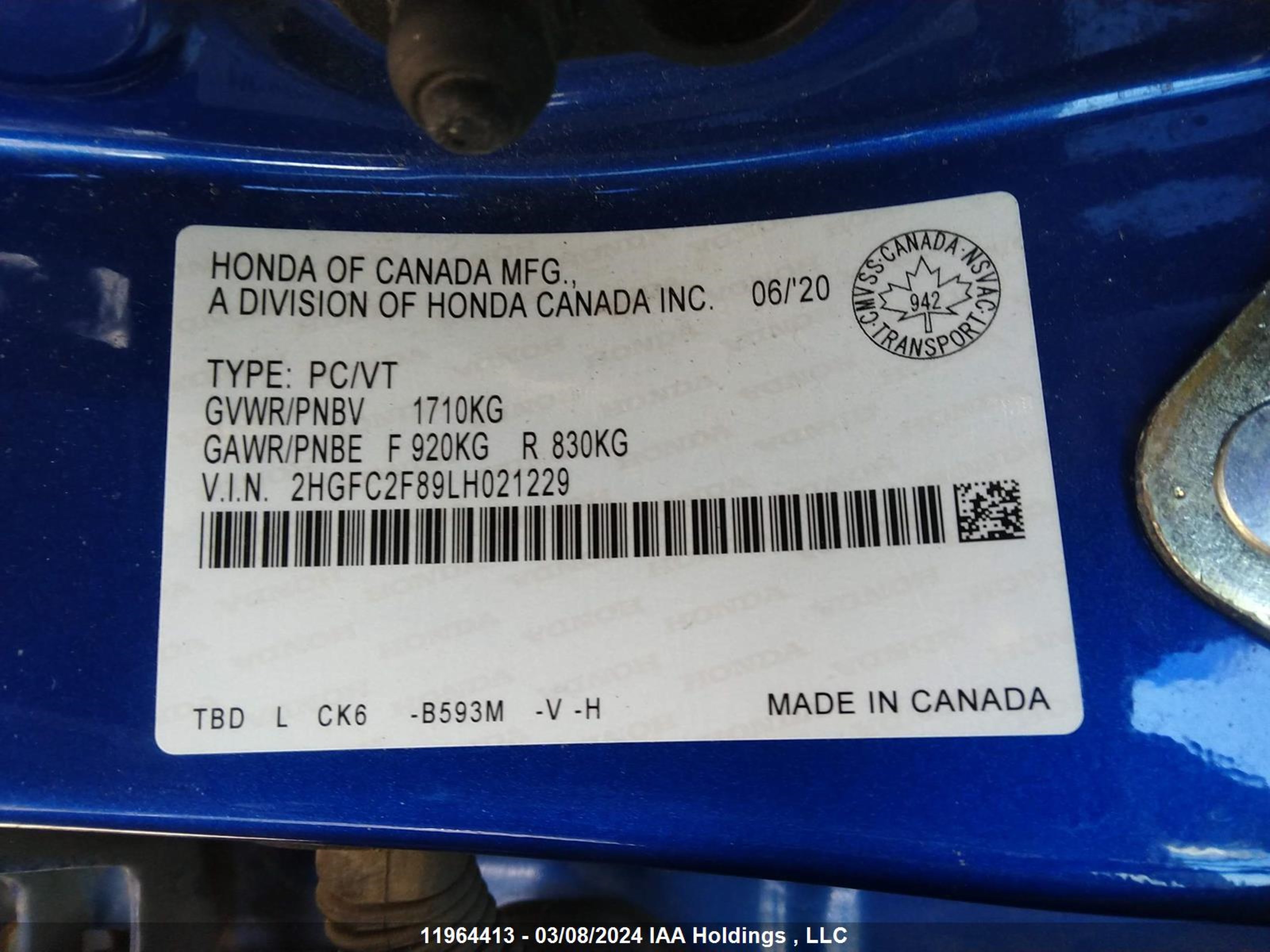 Photo 8 VIN: 2HGFC2F89LH021229 - HONDA CIVIC 