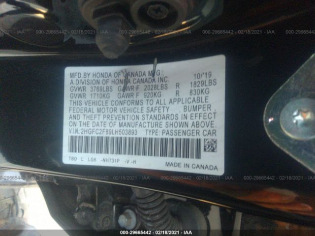 Photo 8 VIN: 2HGFC2F89LH503893 - HONDA CIVIC SEDAN 