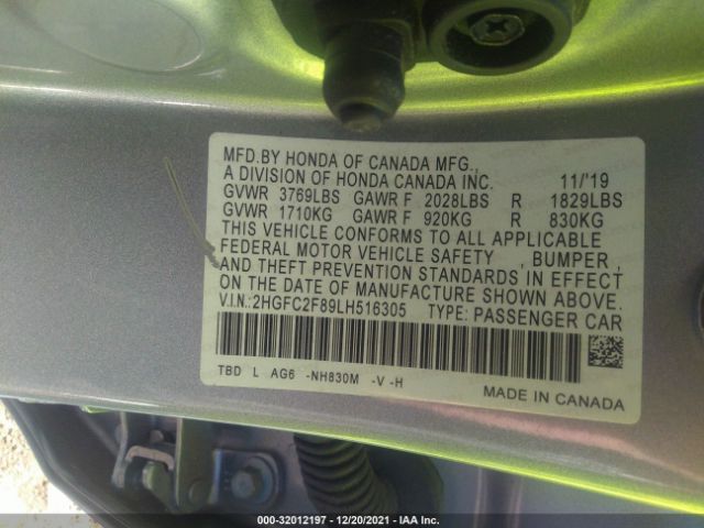 Photo 8 VIN: 2HGFC2F89LH516305 - HONDA CIVIC SEDAN 