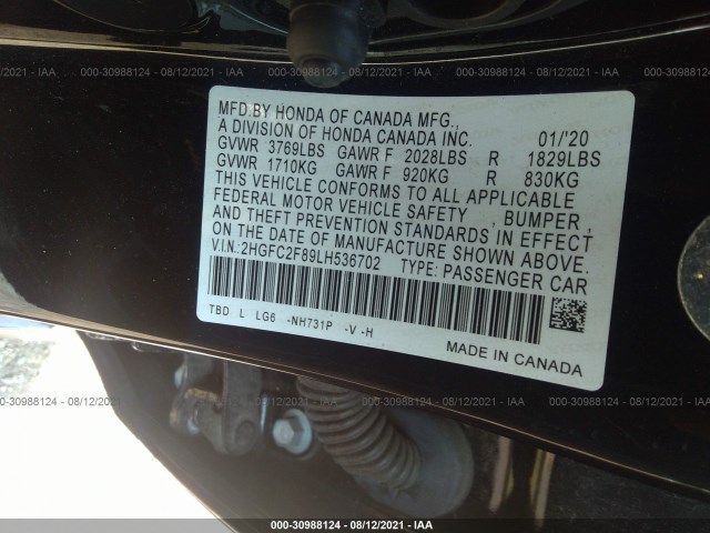 Photo 8 VIN: 2HGFC2F89LH536702 - HONDA CIVIC SEDAN 