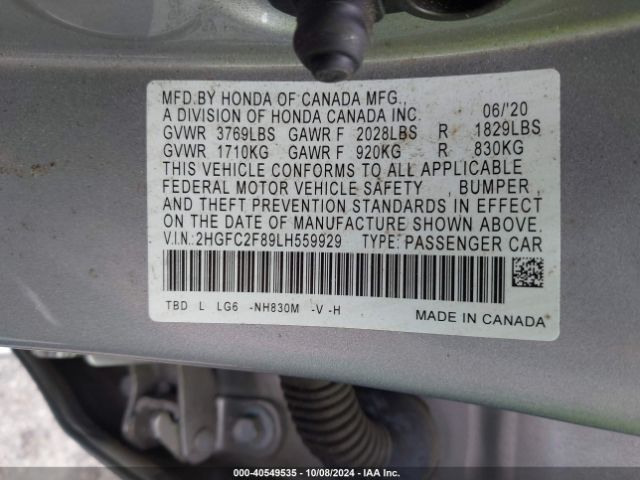 Photo 8 VIN: 2HGFC2F89LH559929 - HONDA CIVIC 