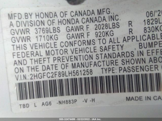 Photo 8 VIN: 2HGFC2F89LH561258 - HONDA CIVIC SEDAN 