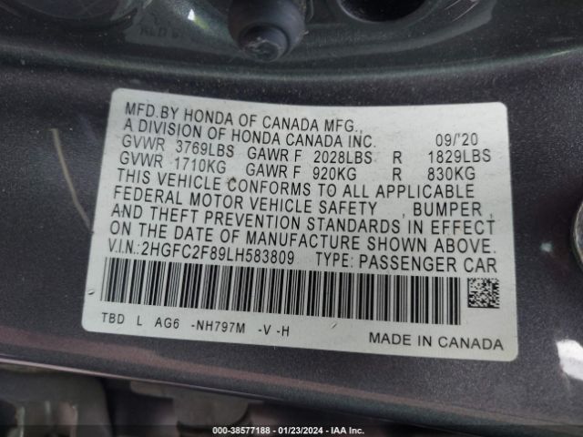 Photo 8 VIN: 2HGFC2F89LH583809 - HONDA CIVIC 