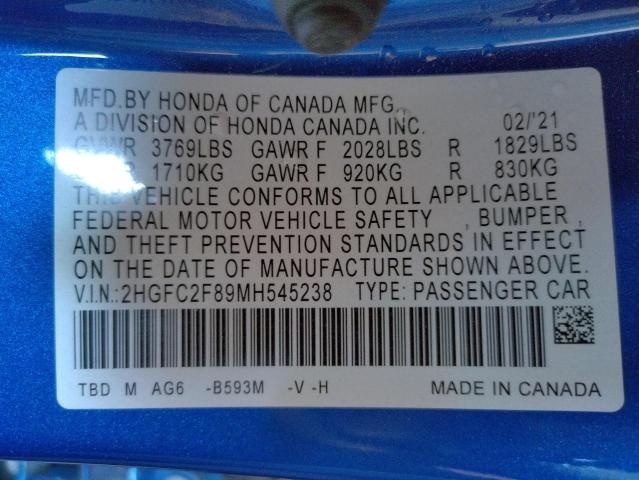 Photo 9 VIN: 2HGFC2F89MH545238 - HONDA CIVIC SPOR 