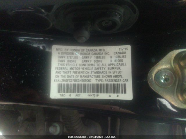 Photo 8 VIN: 2HGFC2F8XGH509062 - HONDA CIVIC SEDAN 