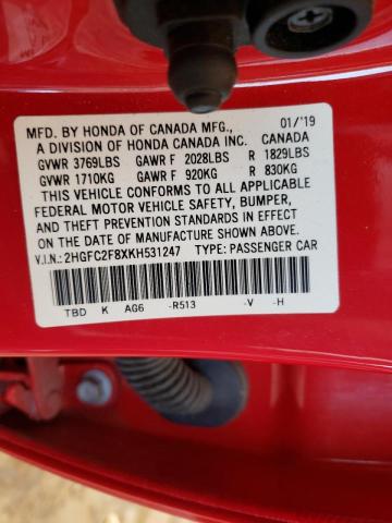 Photo 9 VIN: 2HGFC2F8XKH531247 - HONDA CIVIC SPOR 