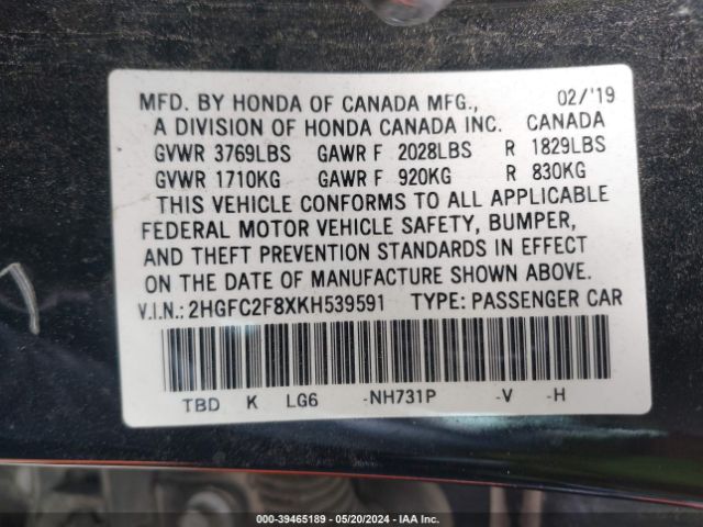 Photo 8 VIN: 2HGFC2F8XKH539591 - HONDA CIVIC 