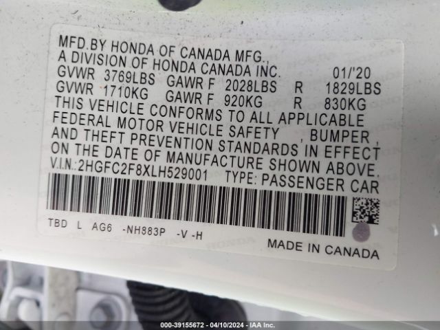 Photo 8 VIN: 2HGFC2F8XLH529001 - HONDA CIVIC 