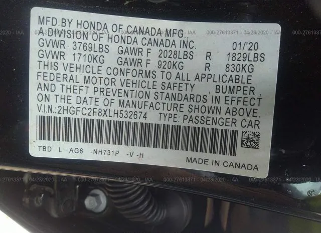 Photo 8 VIN: 2HGFC2F8XLH532674 - HONDA CIVIC SEDAN 