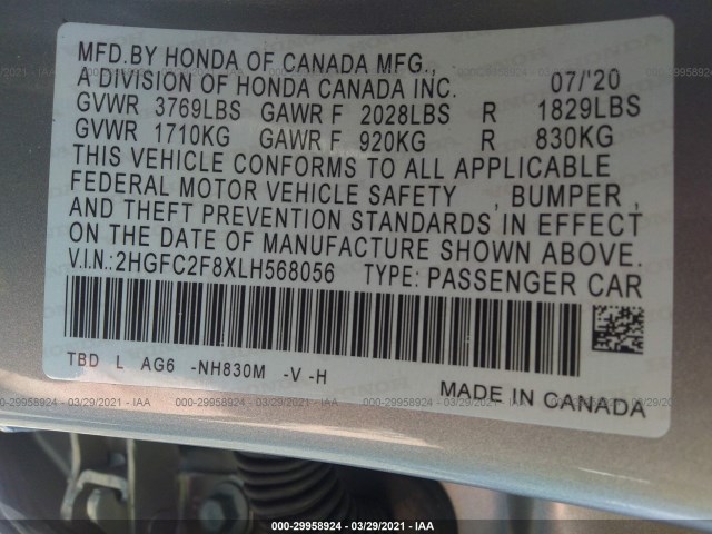 Photo 8 VIN: 2HGFC2F8XLH568056 - HONDA CIVIC SEDAN 