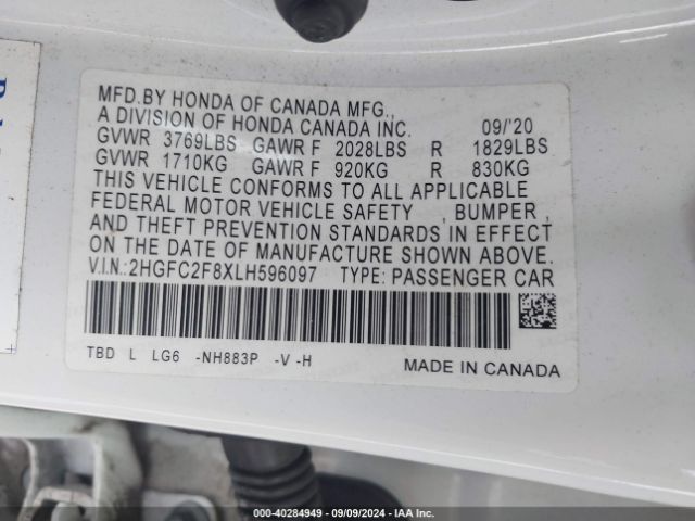 Photo 8 VIN: 2HGFC2F8XLH596097 - HONDA CIVIC 