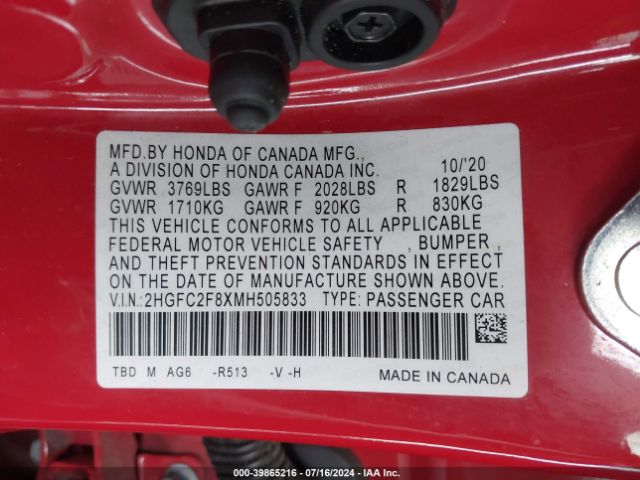 Photo 8 VIN: 2HGFC2F8XMH505833 - HONDA CIVIC 