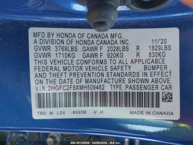 Photo 8 VIN: 2HGFC2F8XMH509462 - HONDA CIVIC 