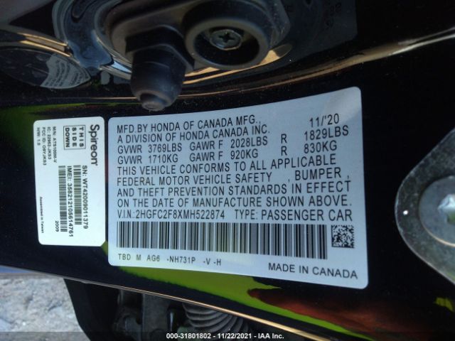 Photo 8 VIN: 2HGFC2F8XMH522874 - HONDA CIVIC SEDAN 