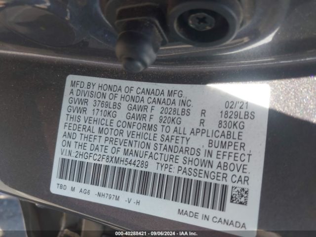 Photo 8 VIN: 2HGFC2F8XMH544289 - HONDA CIVIC 