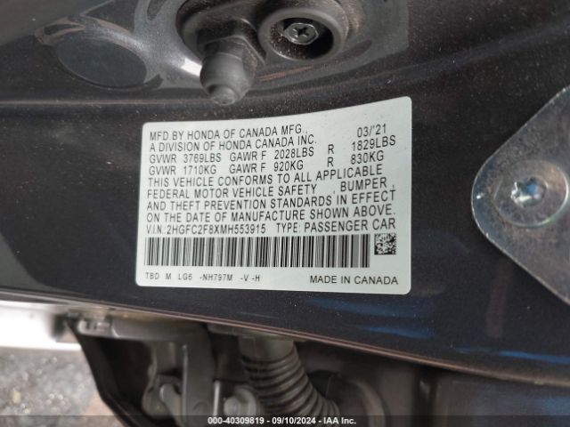 Photo 8 VIN: 2HGFC2F8XMH553915 - HONDA CIVIC 