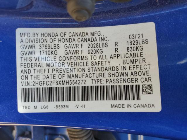 Photo 11 VIN: 2HGFC2F8XMH554272 - HONDA CIVIC SPOR 