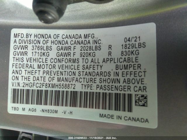 Photo 8 VIN: 2HGFC2F8XMH558872 - HONDA CIVIC SEDAN 