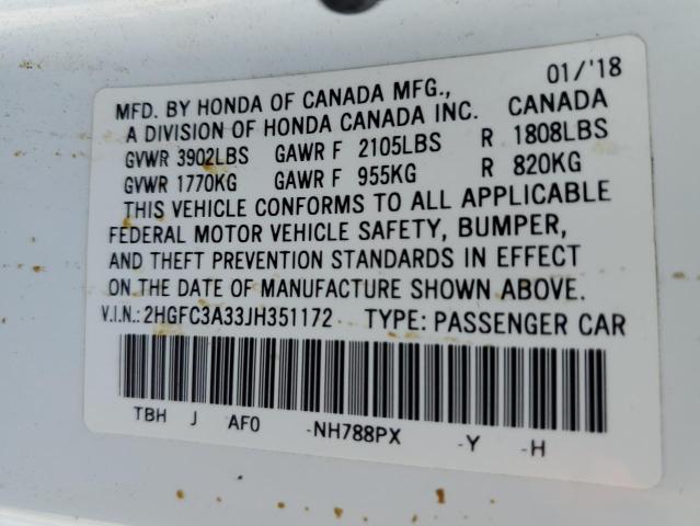 Photo 11 VIN: 2HGFC3A33JH351172 - HONDA CIVIC EX 