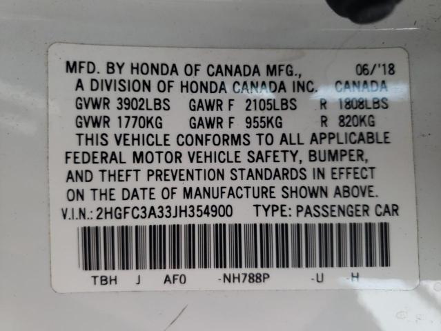 Photo 9 VIN: 2HGFC3A33JH354900 - HONDA CIVIC EX 