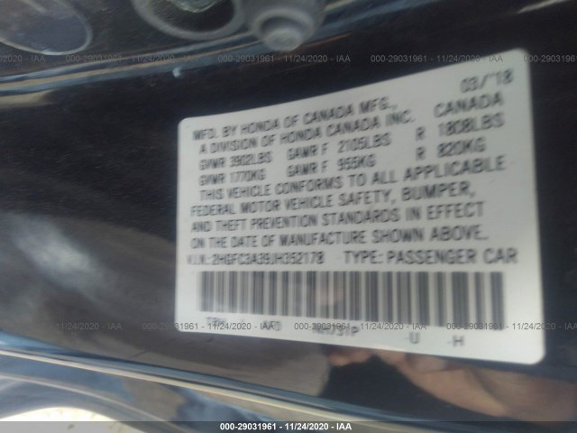 Photo 8 VIN: 2HGFC3A39JH352178 - HONDA CIVIC COUPE 