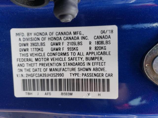 Photo 9 VIN: 2HGFC3A39JH352990 - HONDA CIVIC EX 