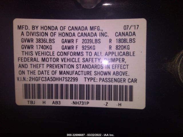 Photo 8 VIN: 2HGFC3A50HH752299 - HONDA CIVIC COUPE 