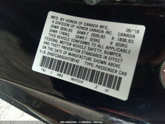 Photo 8 VIN: 2HGFC3A50JH758142 - HONDA CIVIC SI COUPE 