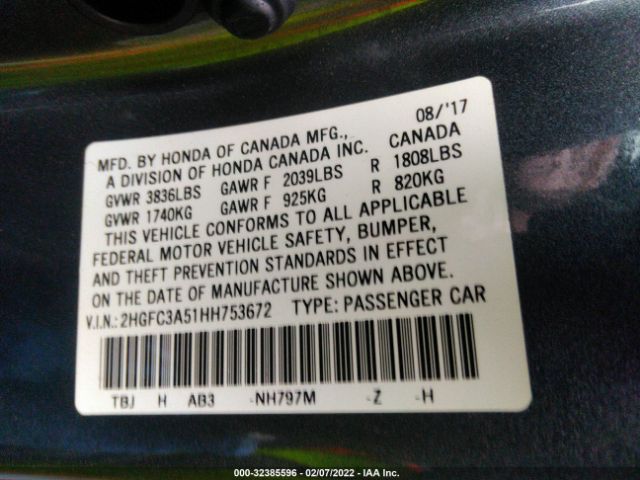 Photo 8 VIN: 2HGFC3A51HH753672 - HONDA CIVIC COUPE 