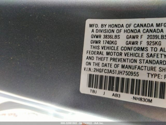 Photo 8 VIN: 2HGFC3A51JH750955 - HONDA CIVIC SI COUPE 