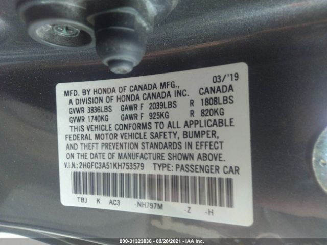 Photo 8 VIN: 2HGFC3A51KH753579 - HONDA CIVIC SI COUPE 