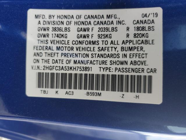 Photo 11 VIN: 2HGFC3A53KH753891 - HONDA CIVIC 