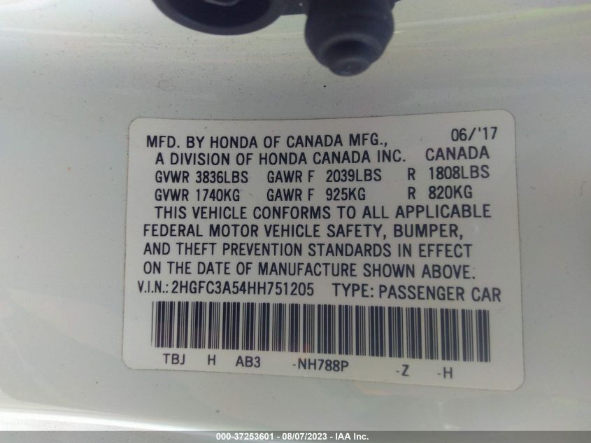 Photo 8 VIN: 2HGFC3A54HH751205 - HONDA CIVIC 