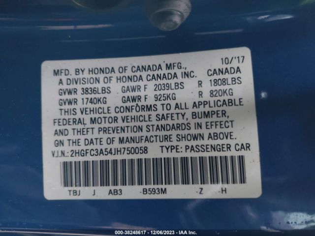 Photo 8 VIN: 2HGFC3A54JH750058 - HONDA CIVIC 