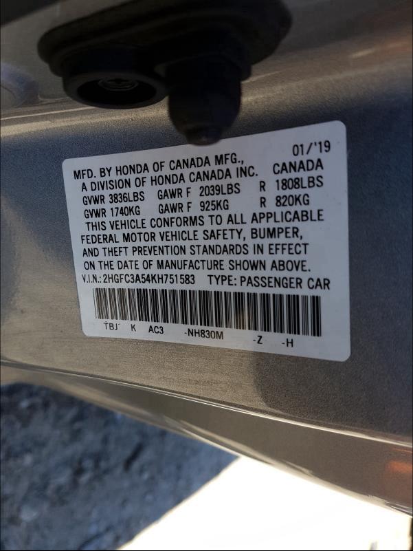 Photo 9 VIN: 2HGFC3A54KH751583 - HONDA CIVIC SI 