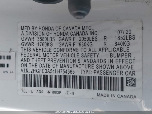 Photo 8 VIN: 2HGFC3A54LH754565 - HONDA CIVIC 