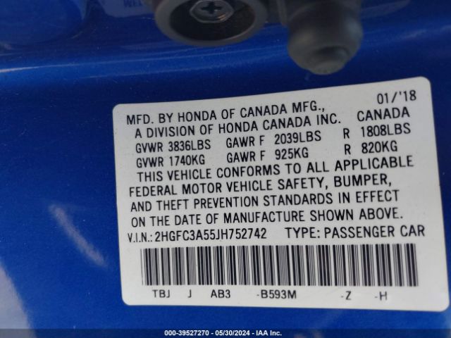 Photo 8 VIN: 2HGFC3A55JH752742 - HONDA CIVIC 