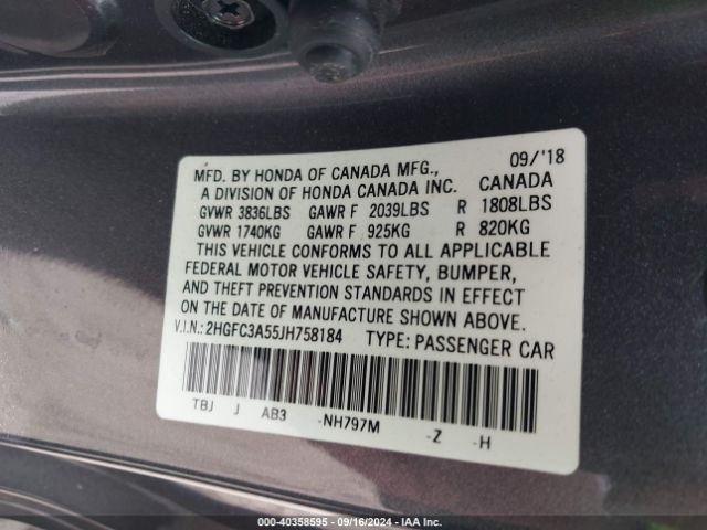 Photo 8 VIN: 2HGFC3A55JH758184 - HONDA CIVIC 