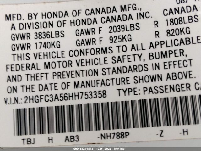 Photo 8 VIN: 2HGFC3A56HH753358 - HONDA CIVIC 