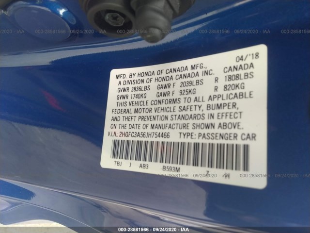 Photo 8 VIN: 2HGFC3A56JH754466 - HONDA CIVIC SI COUPE 